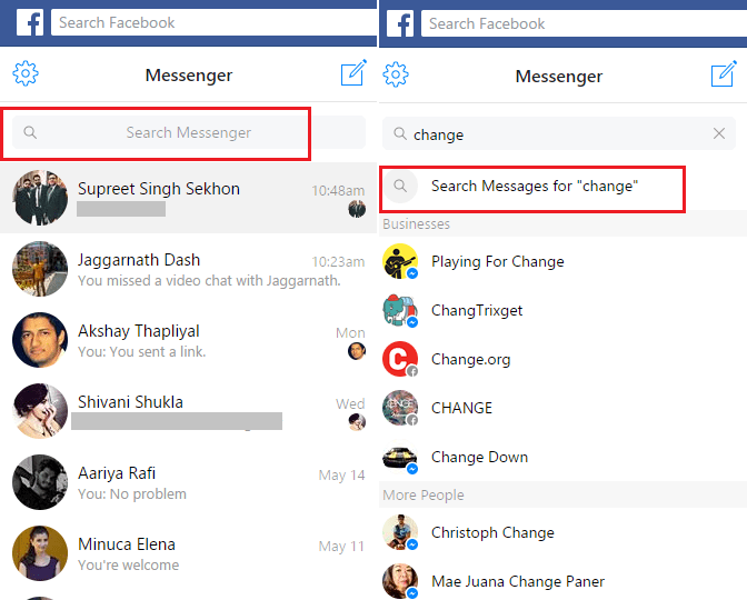 Etsi vanhoja viestejä Facebook Messengeristä