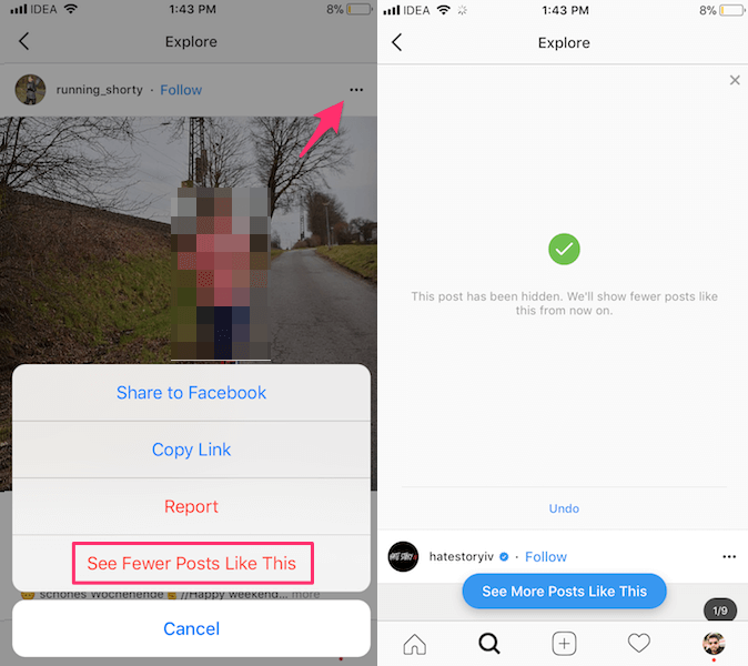 Instagramを修正して無関係な投稿を探す