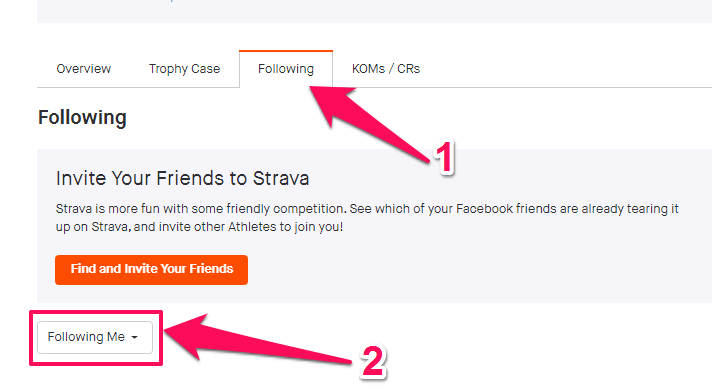 Option de suivi sur Strava Web