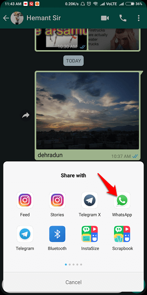 Bild mit Bildunterschrift auf WhatsApp auf Android weiterleiten