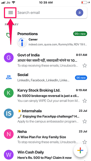 Gmail 設置菜單