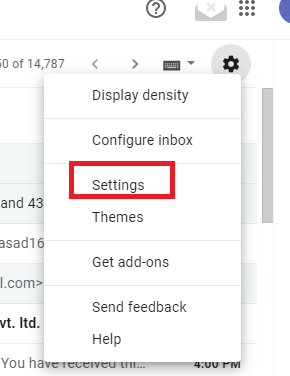 Gmail webbeállítások