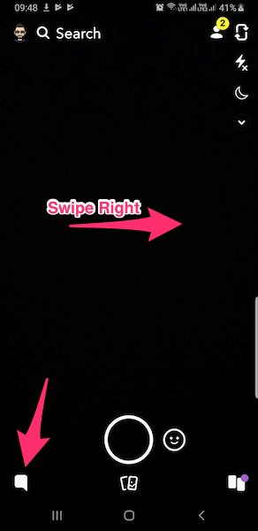 转到 Snapchat 上的聊天屏幕