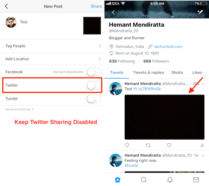Cómo compartir fotos de Instagram en Twitter con imagen completa
