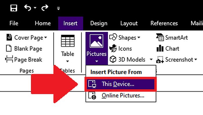 Inserción de una imagen en un archivo de Word desde la unidad del dispositivo