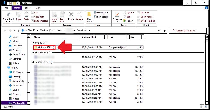 Gedownload bestand verschijnt in de downloadmap