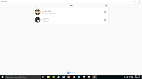 Instagram Direct na komputerze z systemem Windows 10