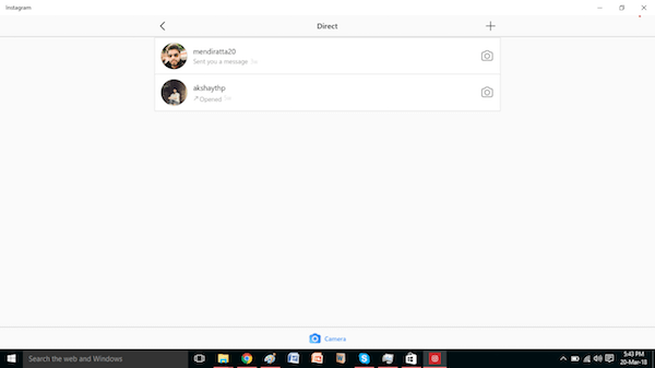 Instagram Direct su PC Windows 10