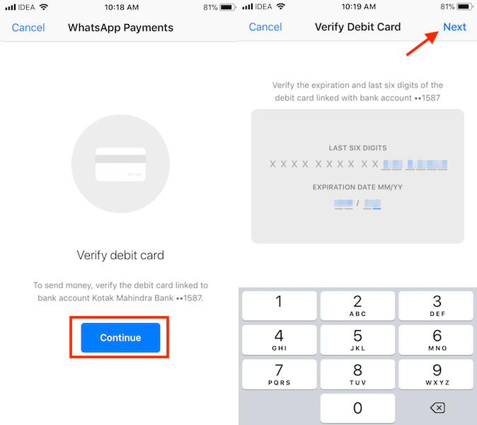 Vincular cuenta bancaria a su cuenta de WhatsApp