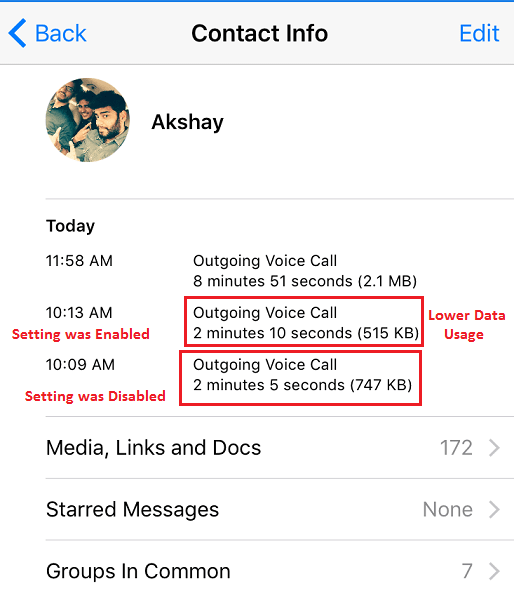 降低 WhatsApp 通話的數據使用量