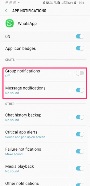 Gérer les notifications de contact et de groupe WhatsApp