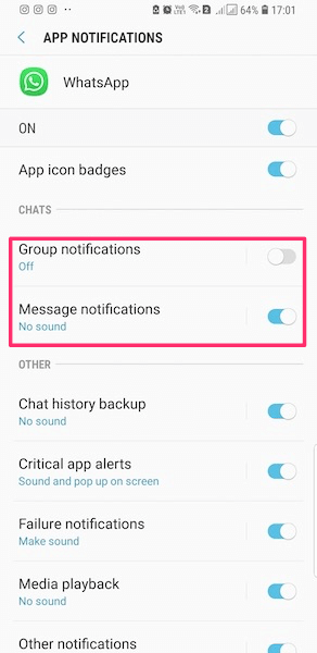 Manage Contact and Group WhatsApp notifications