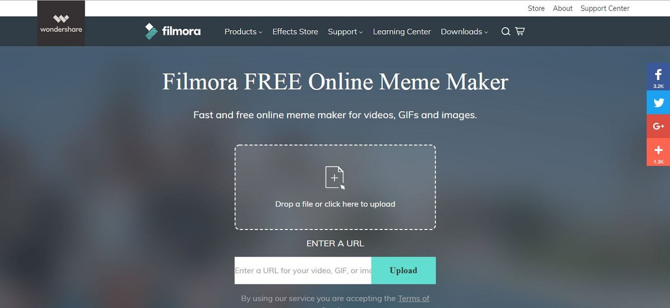 Filmora Meme Maker hjemmeside