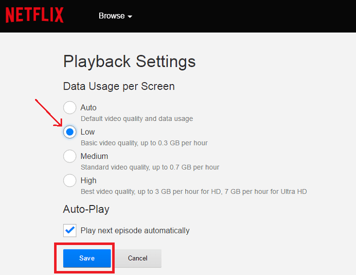 ビデオ品質のNetflixを変更する