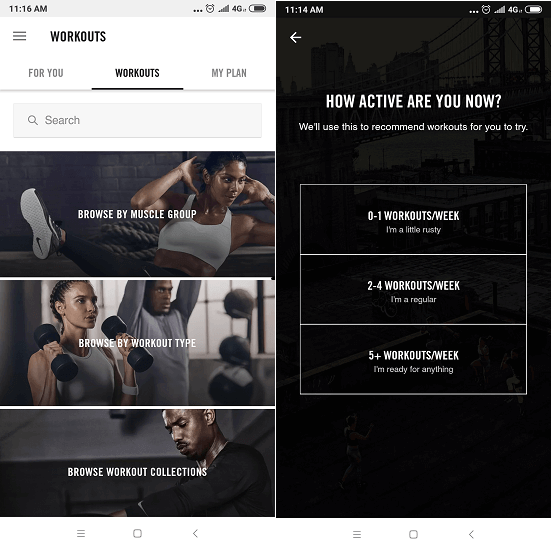 Nike Training club – základní aplikace pro Android a iOS