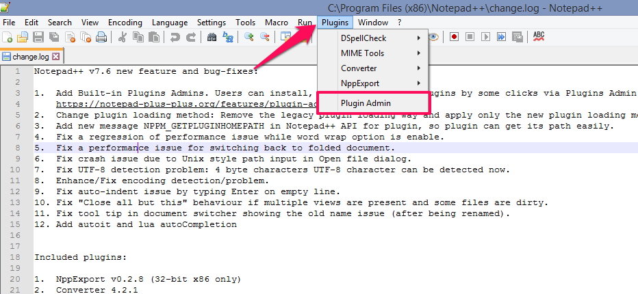 Instalação do plug-in do Notepad++