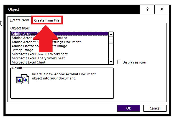 Een object maken vanuit een bestand om in een Word-document in te voegen