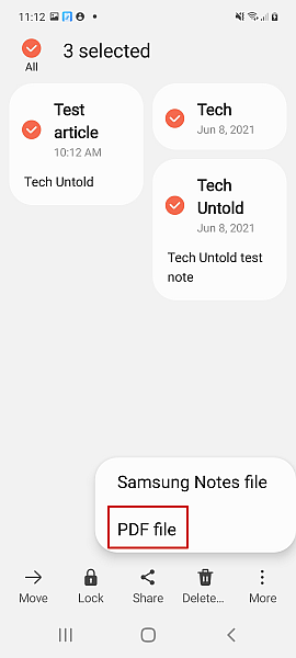 Wybór typu pliku PDF do udostępniania notatek Android