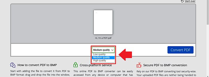 Elegir el nivel de calidad en PDFCandy