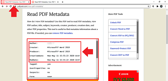 PDFTak oryginalne metadane