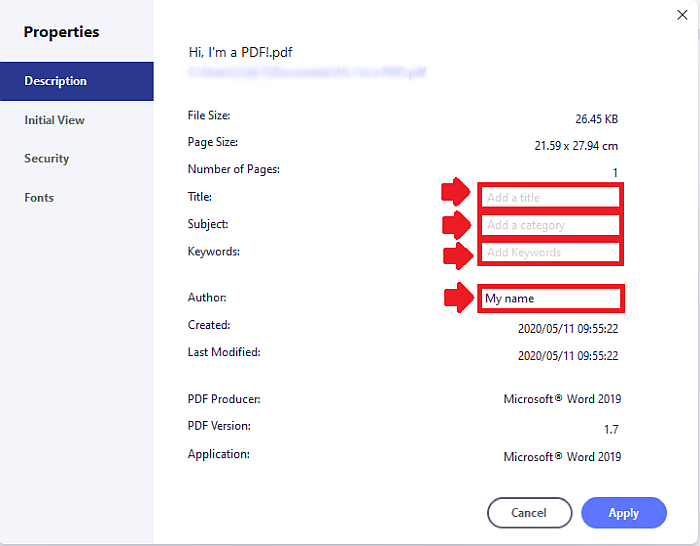 PDFelement Delete metadata