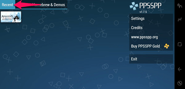 علامة التبويب الأخيرة PPSSPP