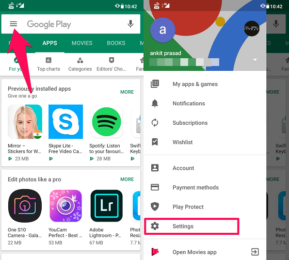 Paramètres du Play Store