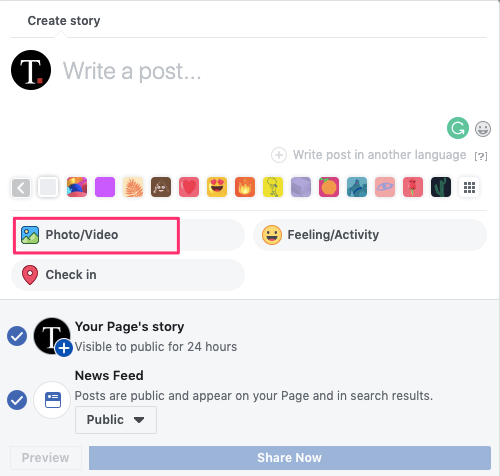 Facebook Sayfası Hikayesinde Fotoğraf veya Video Yayınlayın