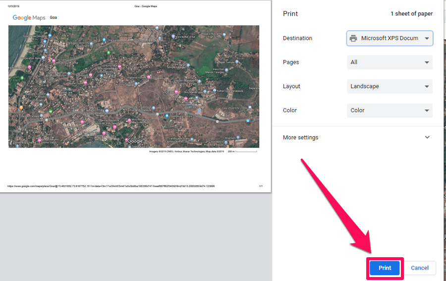 Tryb drukowania w Mapach Google