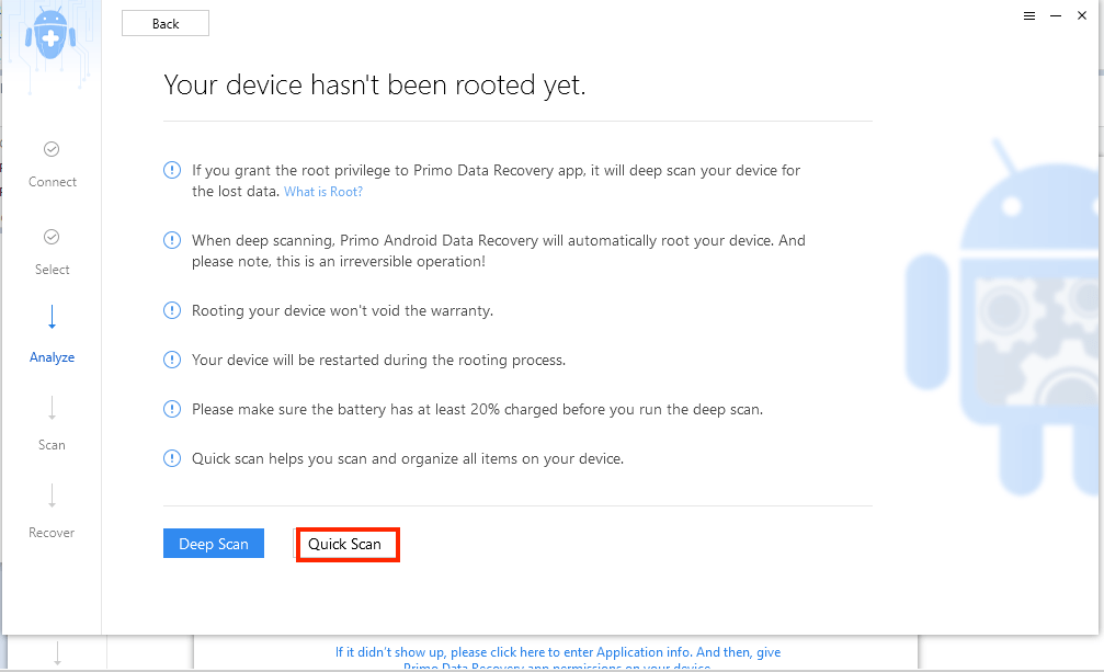 Quick Scan - Primo Android Data Recovery