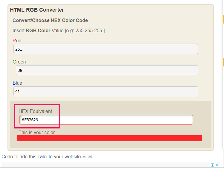 Convertisseur RVB vers HEX