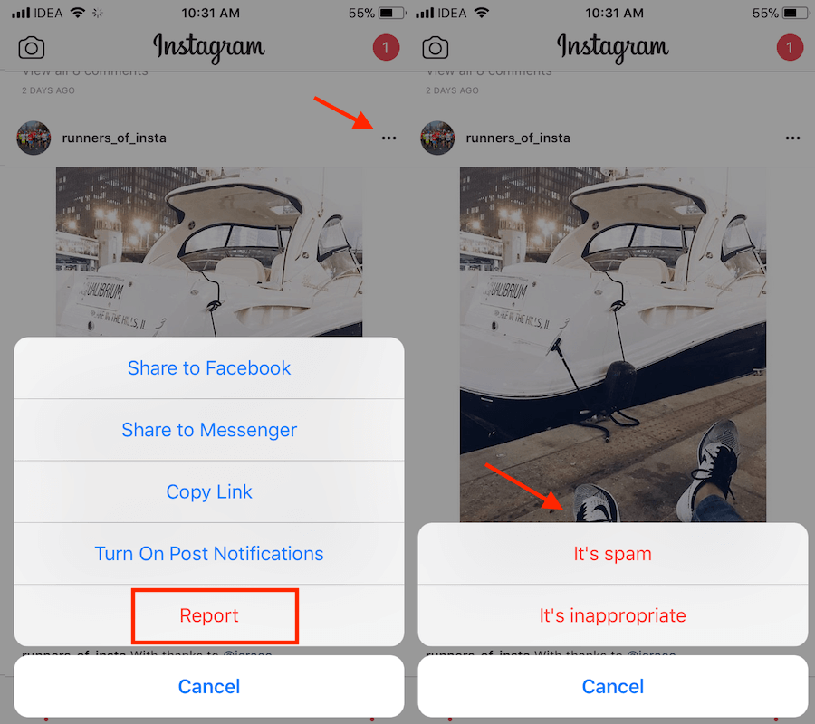 Signaler des photos de spam sur Instagram