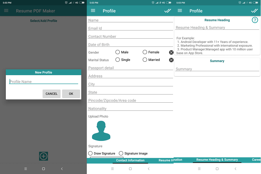 Riprendere il generatore di CV per PDF maker