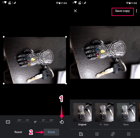 Fénykép elforgatása és mentése Android