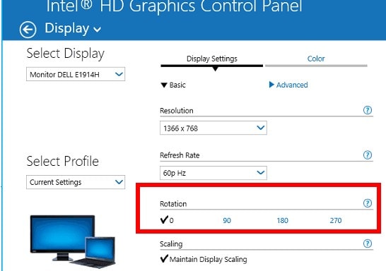 Intelグラフィックスオプションを使用してWindowsで画面を回転する