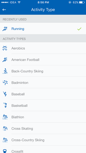 Atividades do aplicativo Runtastic