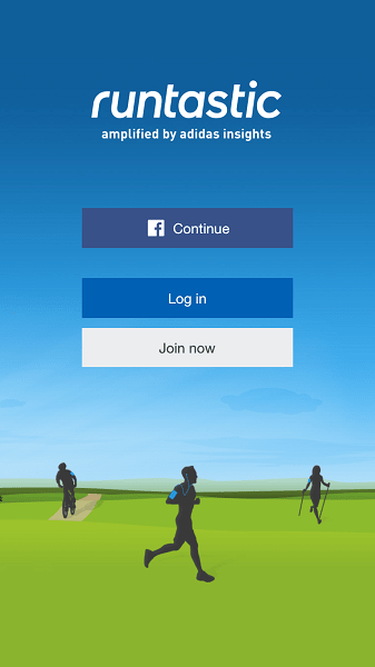 Tela de boas-vindas do aplicativo Runtastic