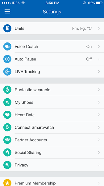 Configurações do Runtastic