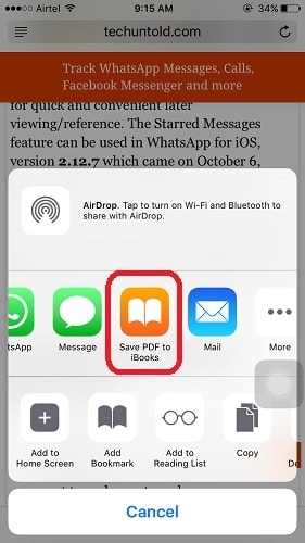 将网页转换为 PDF 并将其保存到 iBooks iPhone