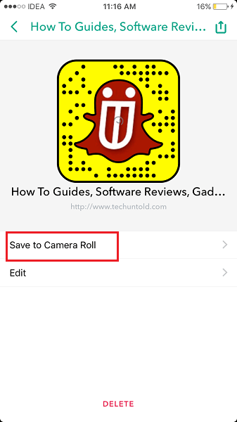 Zapisz kod Snapcode w rolce z aparatu