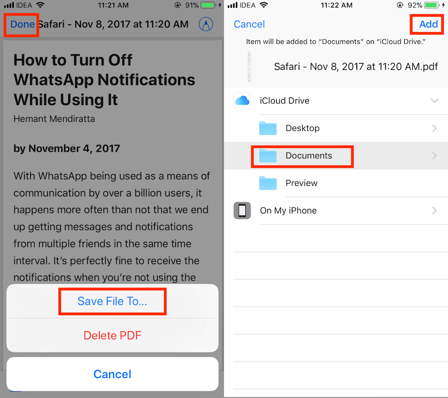 Save Web pages as PDF on iPhone with iOS 11