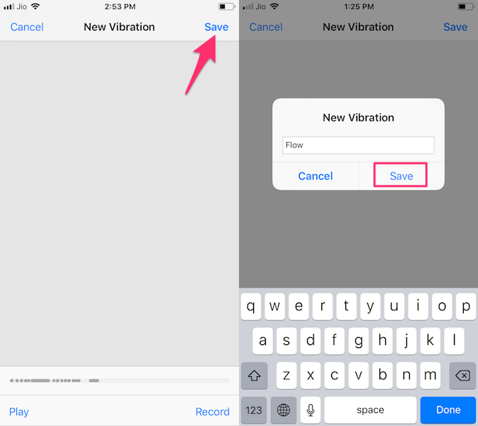 Gem ny vibration på iOS