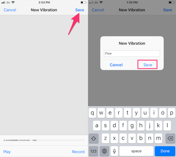 Salva nuova vibrazione su iOS