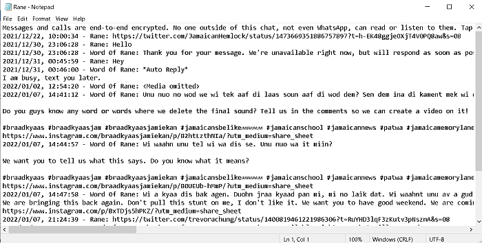 Whatsapp-chat som ses i notesblok