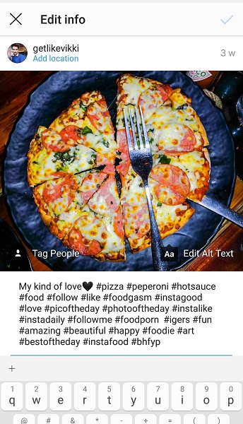 Modifier le texte alternatif pour une photo Instagram déjà téléchargée