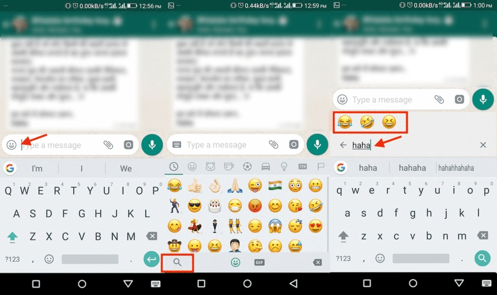 ابحث في Emojis على WhatsApp في Android