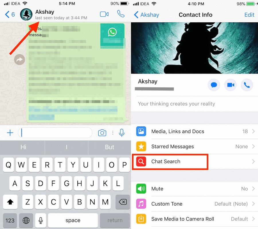 ابحث في محادثات محددة على WhatsApp في iPhone