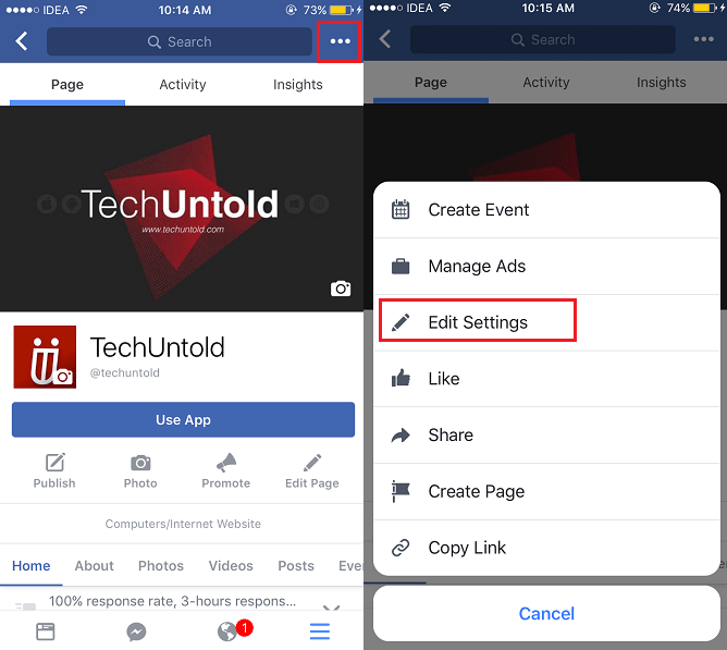 Veja todos os gostos na página do Facebook no aplicativo iOS/Android