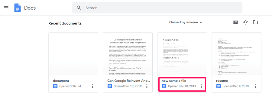 Vyberte dokument v Dokumentech Google