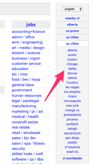 Seleccionar ubicación Craigslist